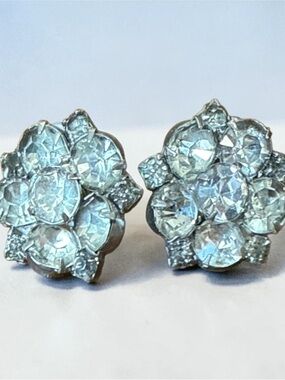 Crystal Cluster Flower Clip-on Earrings - Silver-Tone